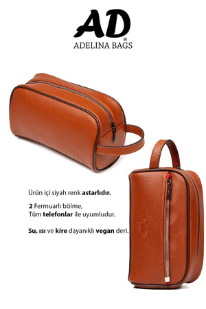 Men'S Leather Travel Shaving Cosmetic Handbag Portfolio Bag And Mechanism Wallet Set