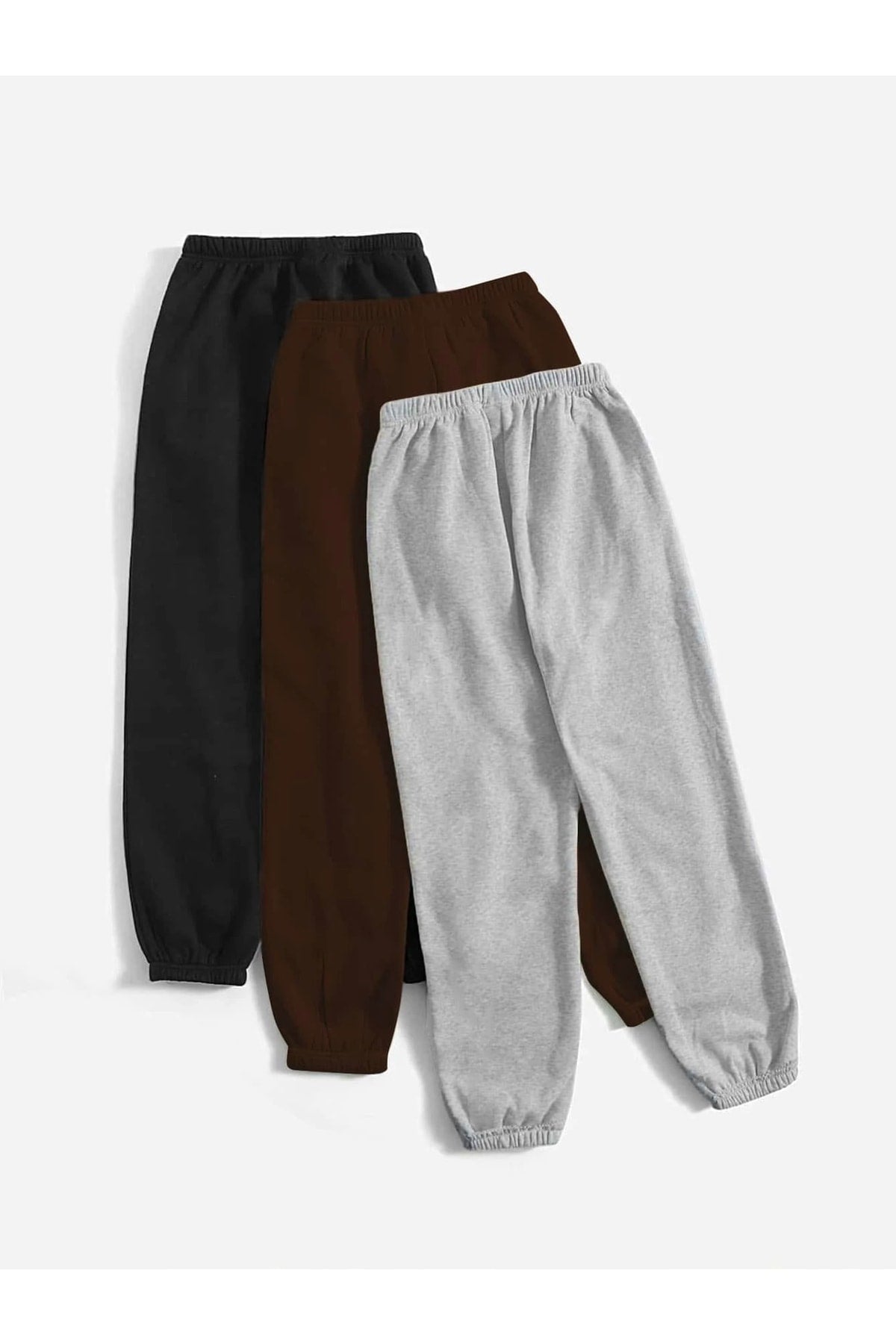 3-Pack City Printed Jogger Sweatpants - Black, Gray And Brown, Elastic Legs, High Waist, Summer