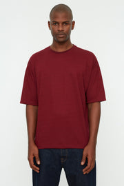 Claret Red Men'S Basic Crew Neck Oversize Short Sleeve T-Shirt Tmnss22Ts0300