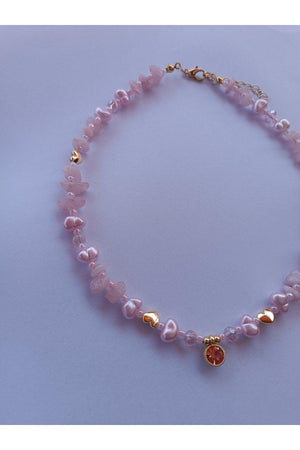 Quartz Stone Heart Necklace with Pink Glitter Tip - Swordslife
