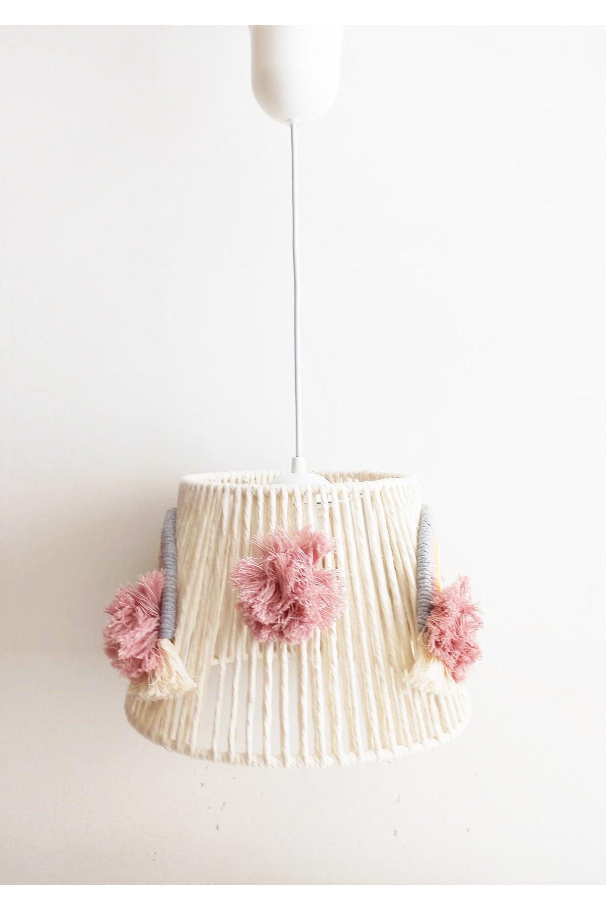 Macrame String Wrap Rainbow Appliqued Pink Handmade Pompom Baby Girl And Children'S Room Chandelier (28)