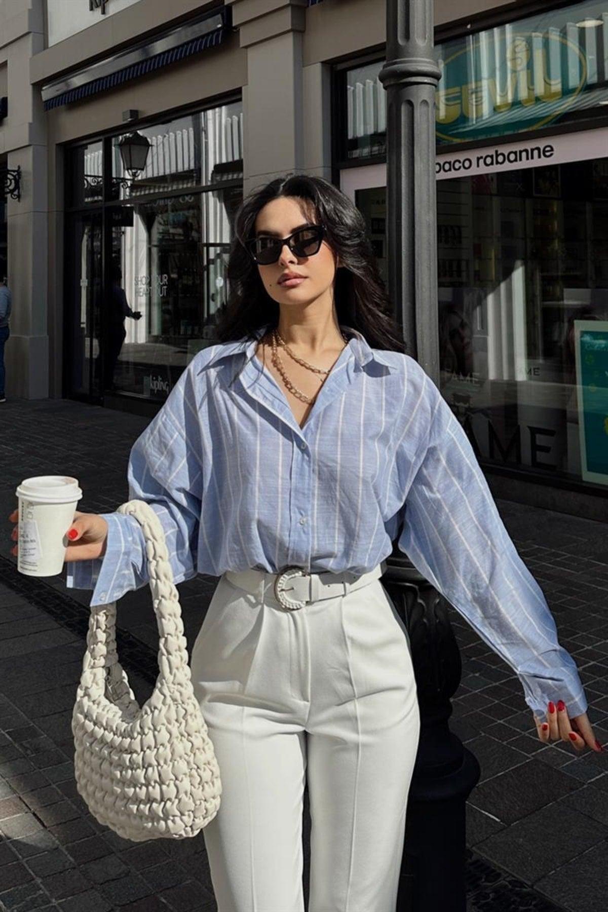 Striped Oversize Shirt Blue - Swordslife