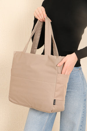 Beige U25 3-Compartment Side 2 Pocket Detailed Zipper Closure Canvas Women'S Arm And Shoulder Bag B:35 E:35 G:1