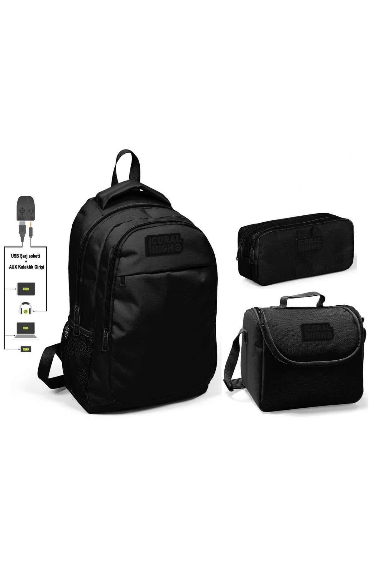 Coral High Boys Black 3-Piece Bag Set - With Usb Socket