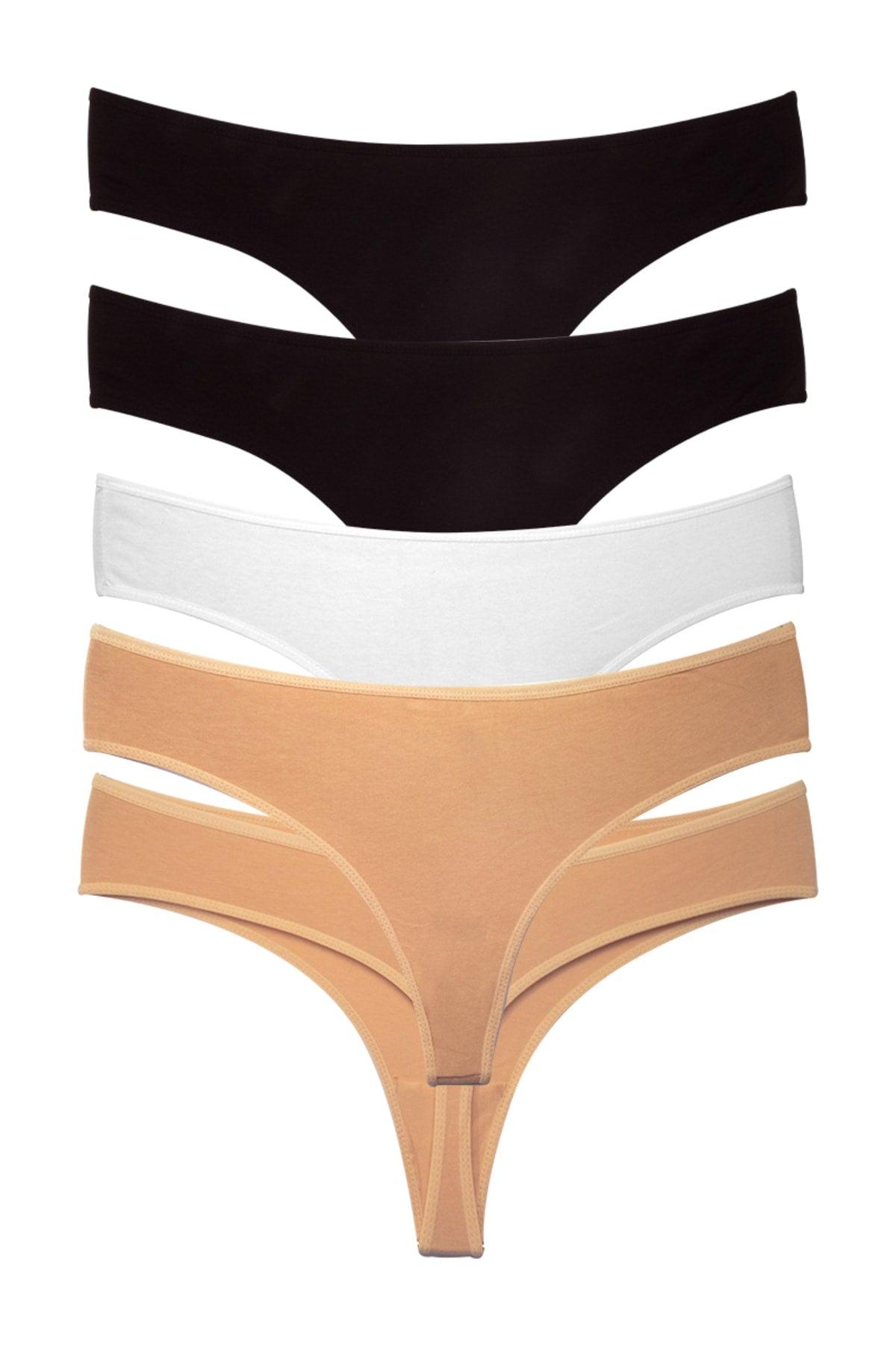 Women's Bato Thong Panties - 2 Black, 1 White, 2 Ten (2XL, 3XL, 4XL) - 5 Pieces - Swordslife