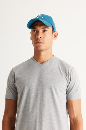 Men'S Dark Gray Melange Cotton Slim Fit Slim Fit V-Neck Short Sleeved T-Shirt