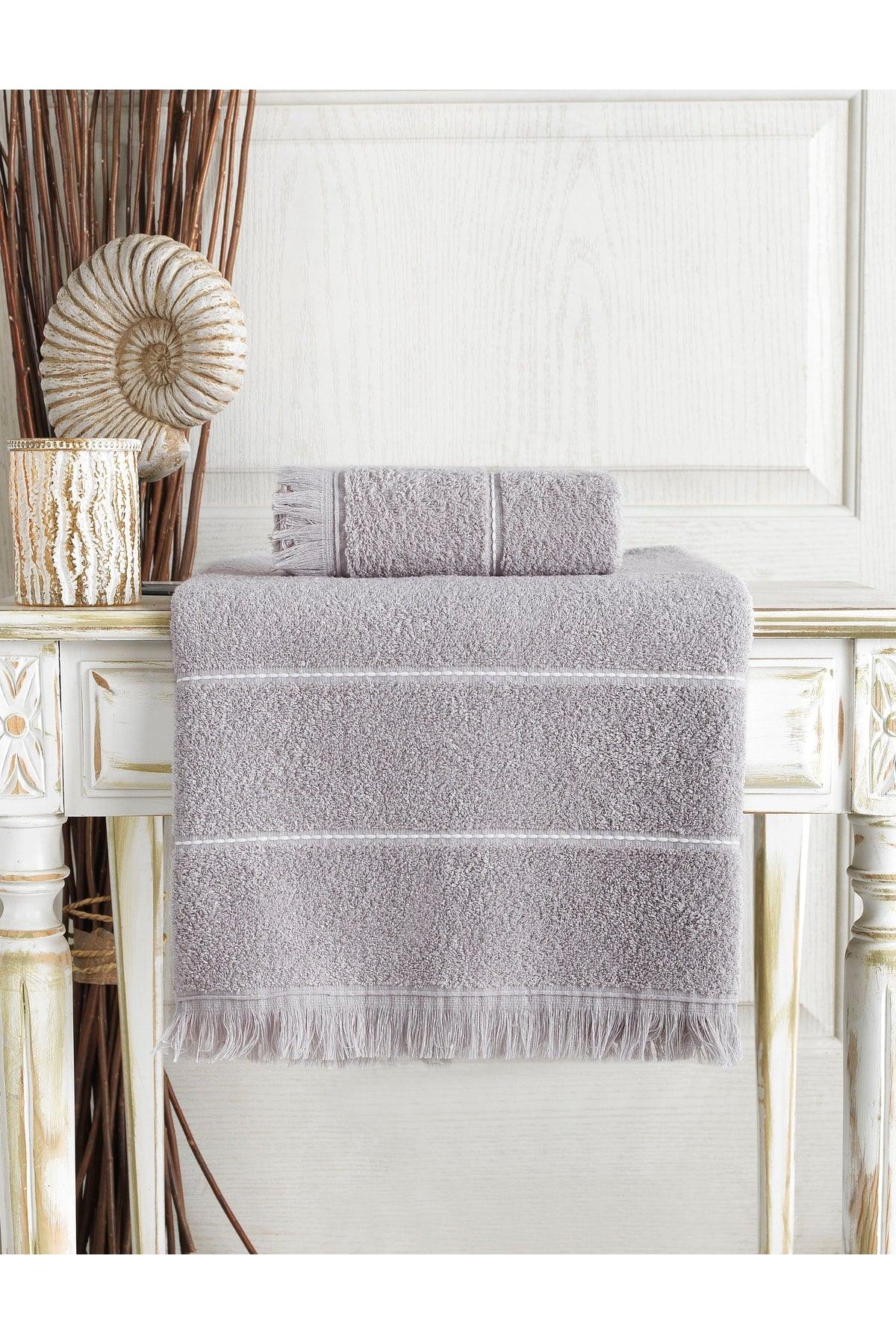 Pandora Gray Jacquard Fringed Bath Towel Set of 2 - Swordslife