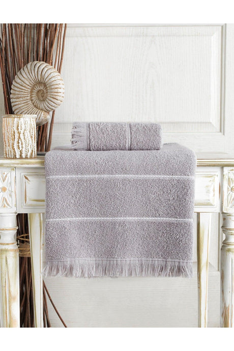 Pandora Gray Jacquard Fringed Bath Towel Set of 2 - Swordslife