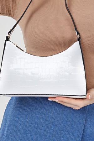 White Crocodile Patterned Baguette Baguette Hand And Shoulder Bag Gc009001K