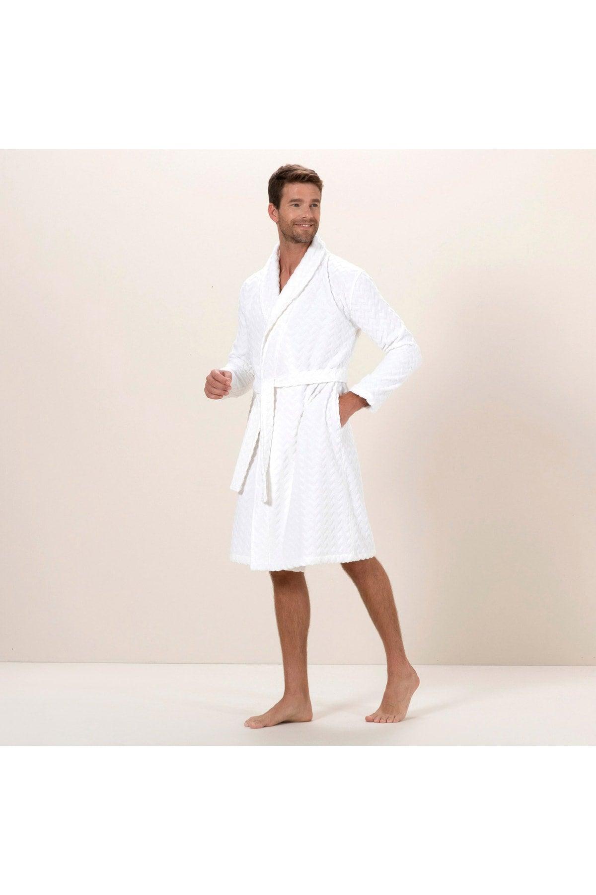 Zigzag Men's Bathrobe White - Swordslife