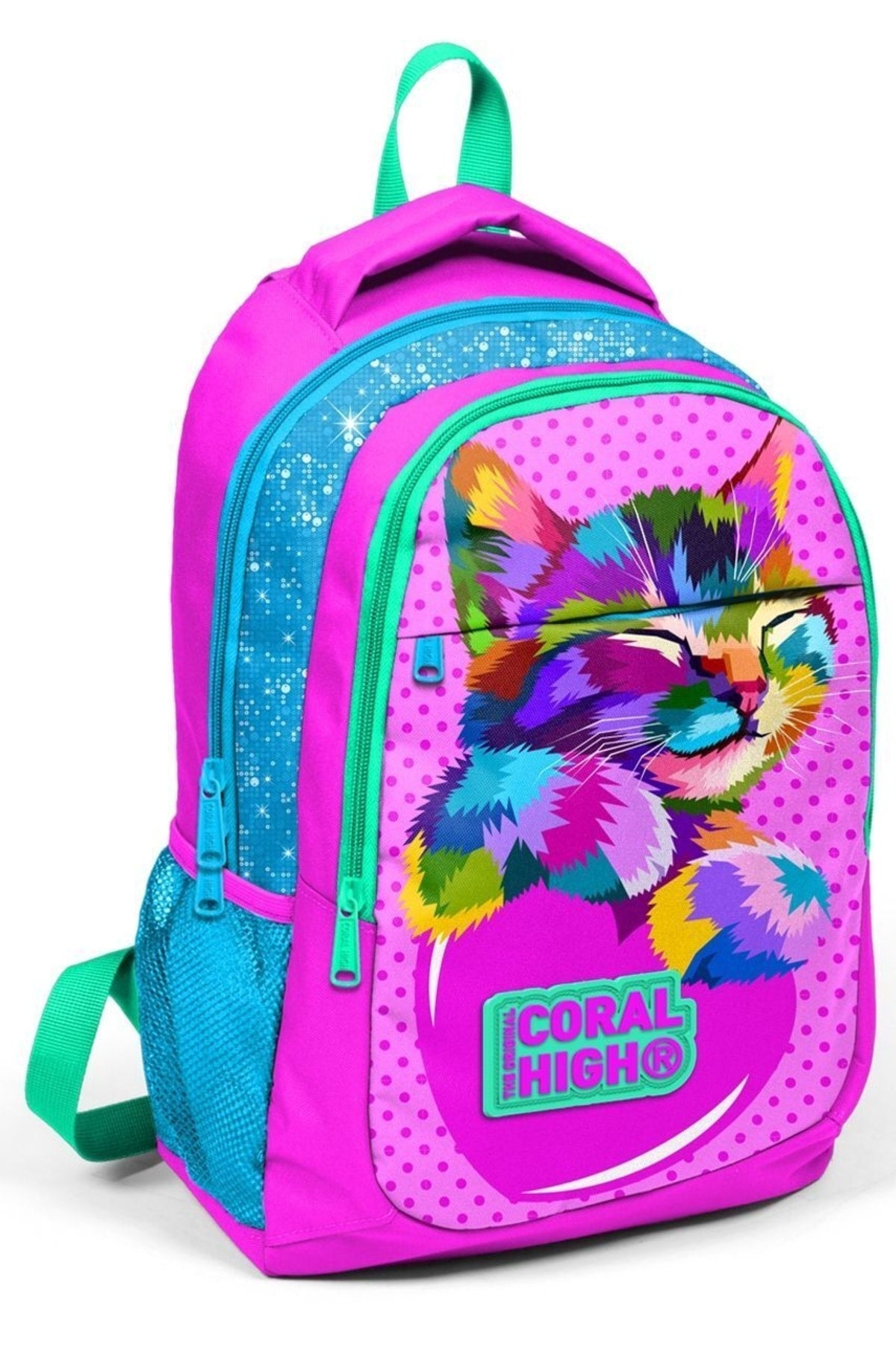 Coral High Pink Cat Girl Primary School Bag Set - Backpack+Nutrition+Pencil Holder