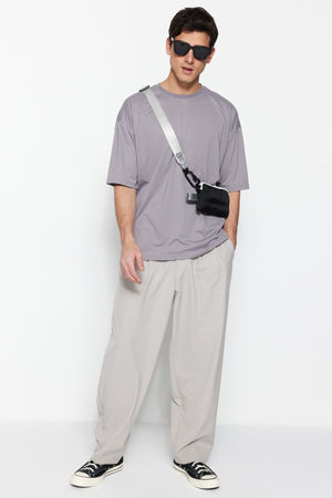 Gray Men'S Basic Crew Neck Oversize Short Sleeve T-Shirt