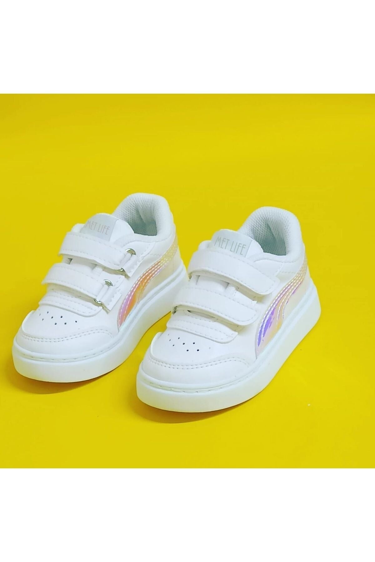 Kids Shoes White Hologram , Soft Stitched Anti-Slip Sole Velcro Kids Sneakers