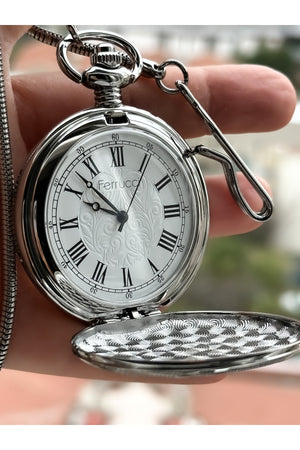 Brand Luxury 2 Years Guaranteed Retro Train Model Roman Numeral Pocket Watch + Rosary, Bracelet