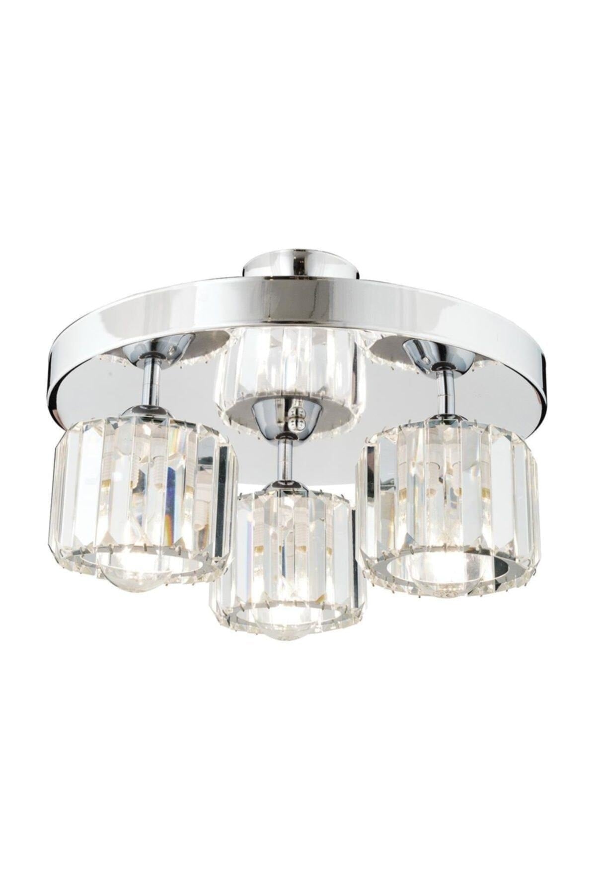 Sabrina 3 Piece Round Chrome Plated Plafonier With Crystal And Stone Modern Design Crystal Living Room Chandelier