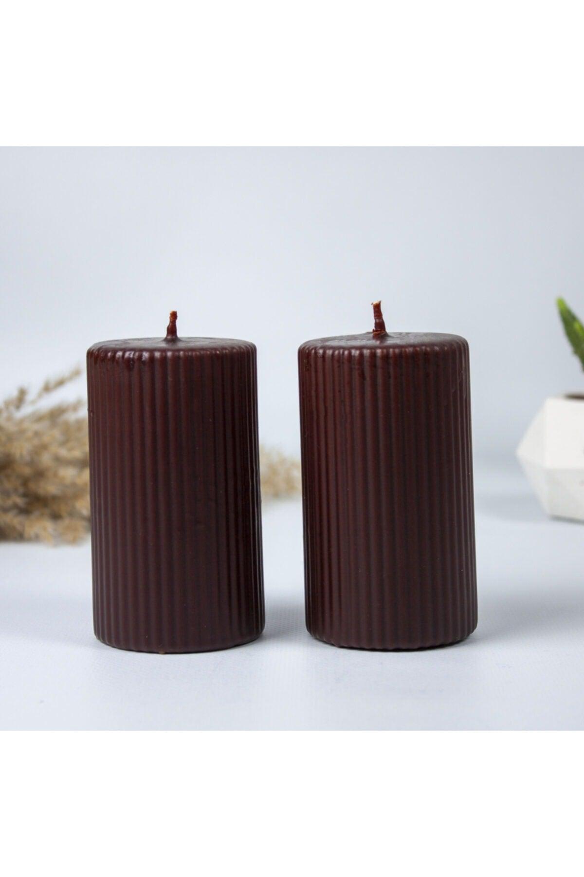 Corrugated Cylinder Set of 2 Candles 10 Cm Brown - Swordslife