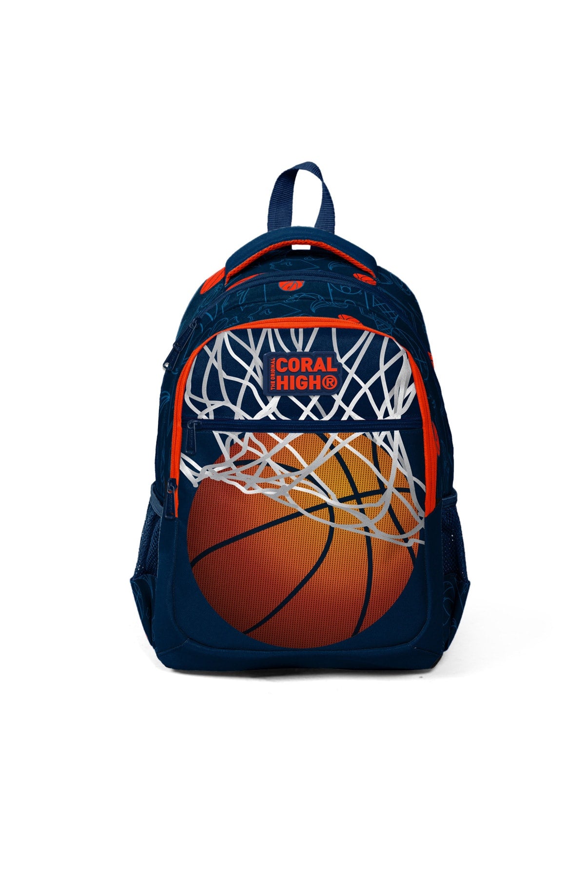 Kids Navy Blue Orange Basketball Patterned Three-Pack Bag Set