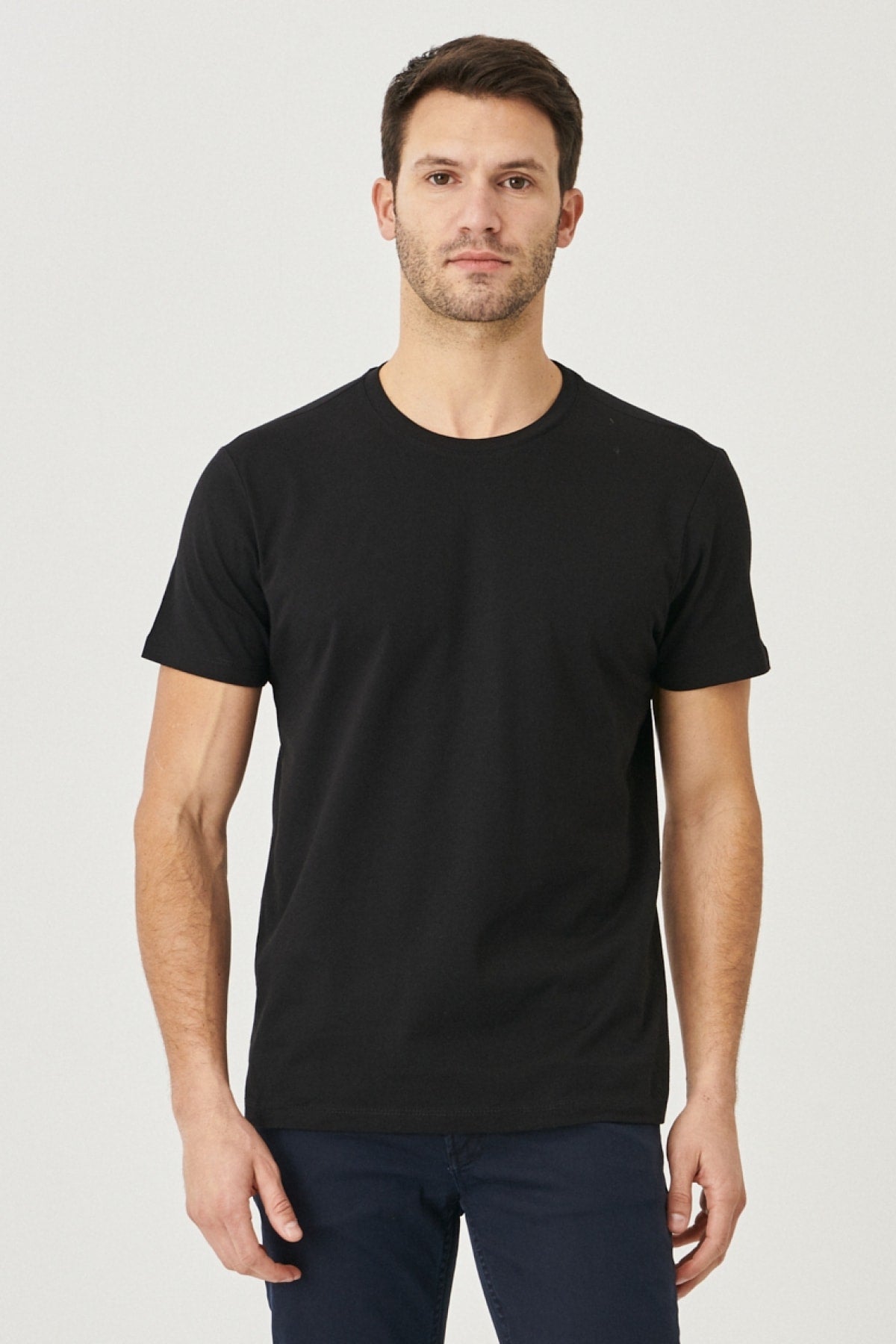 Men'S Black 100% Cotton Slim Fit Slim Fit Crew Neck Short Sleeved T-Shirt