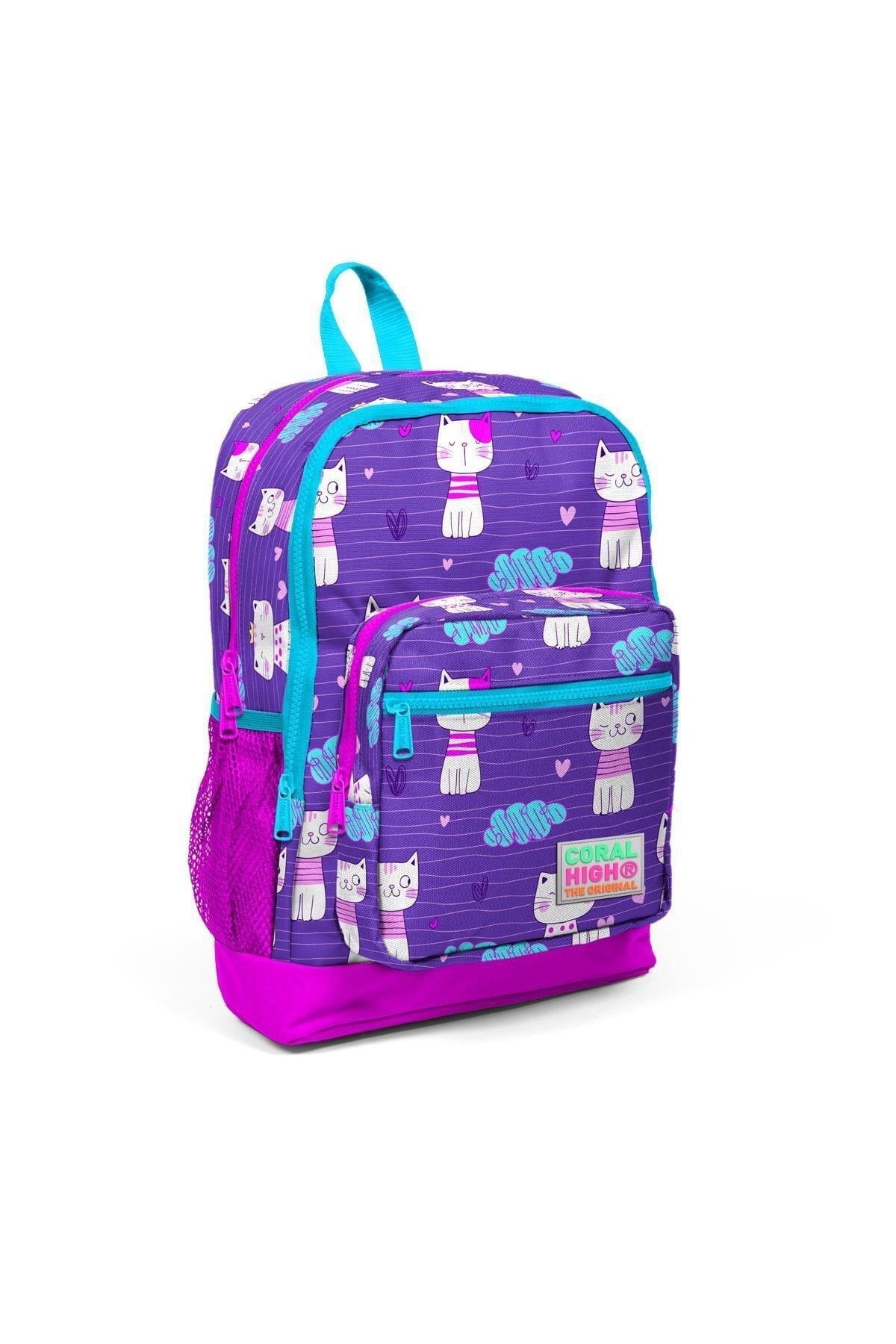 Kids Purple Pink Cat Patterned Usb 3-Piece School Bag Set Set0123264
