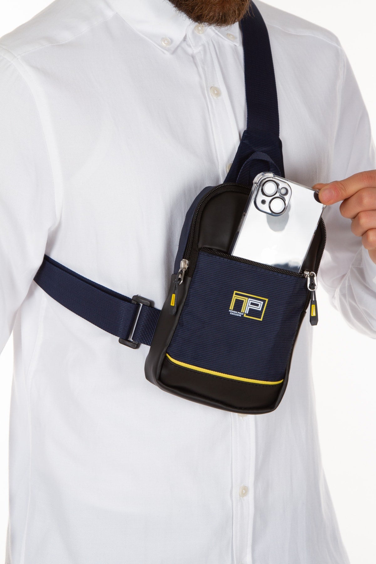 Unisex Navy Blue Cross Strap Chest And Shoulder Bag Daily Bag With Phone Compartment