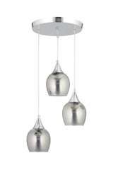 Sante 3-Piece Chrome Smoked Glass Modern Pendant Lamp Chandelier Living Room Kitchen Room Hallway Chandelier