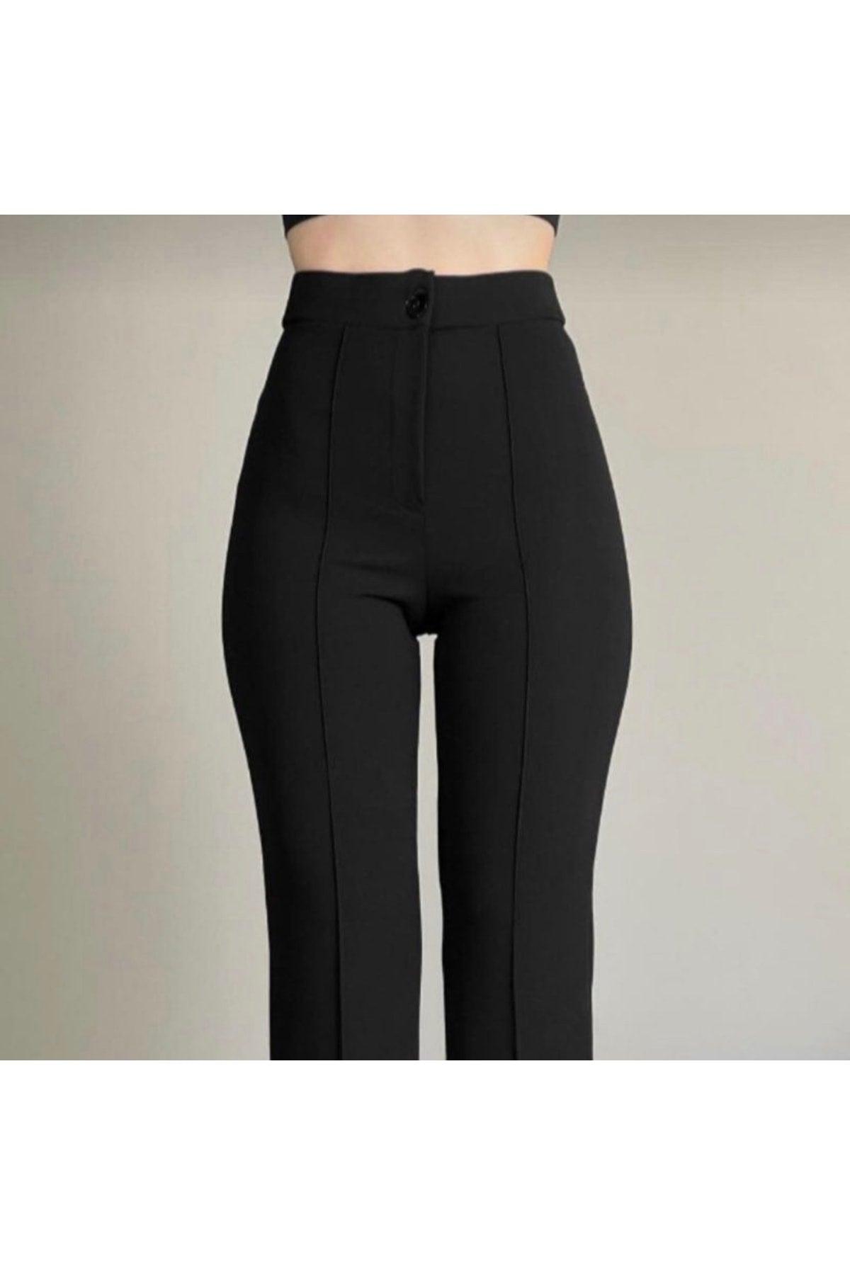 Women's Black Crepe Fabric Lycra Front Grassed Spanish Leg Palazzo Pants - Swordslife