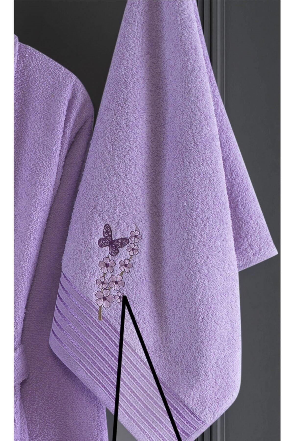 Alya Embroidered Cotton 2 Piece Bathrobe Set Lilac - Swordslife