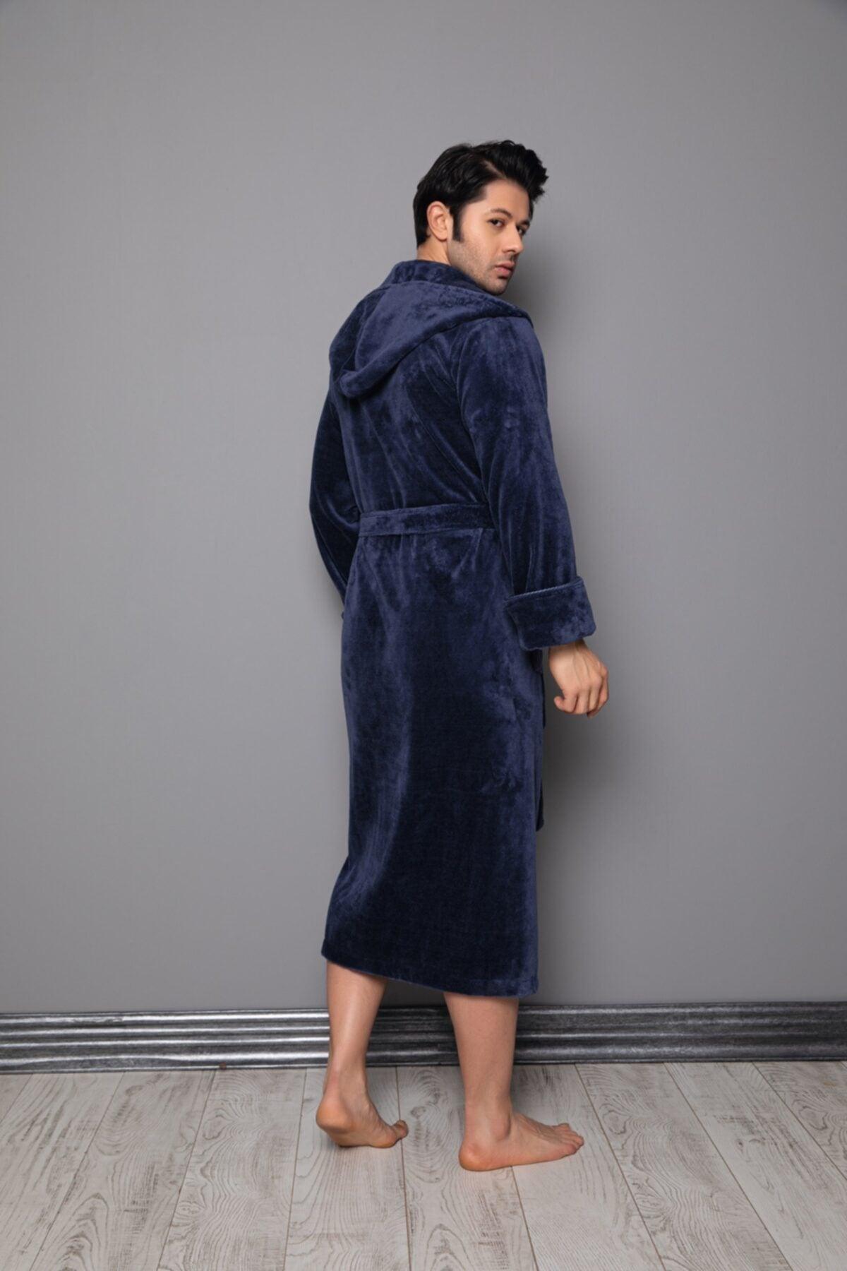 Smoked Piping Long Hooded Bamboo Cotton Men's Bathrobe - Swordslife