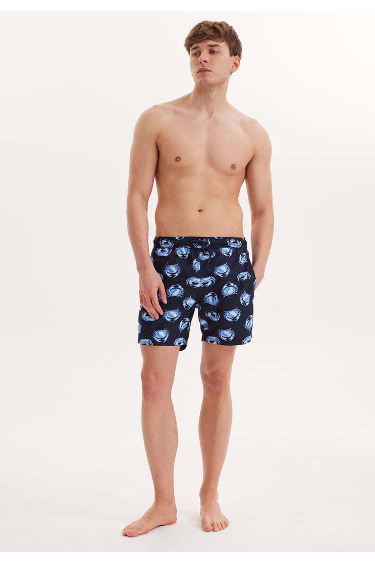 Men's Navy/Blue Printed Marine Shorts Wmpattern Swımshorts