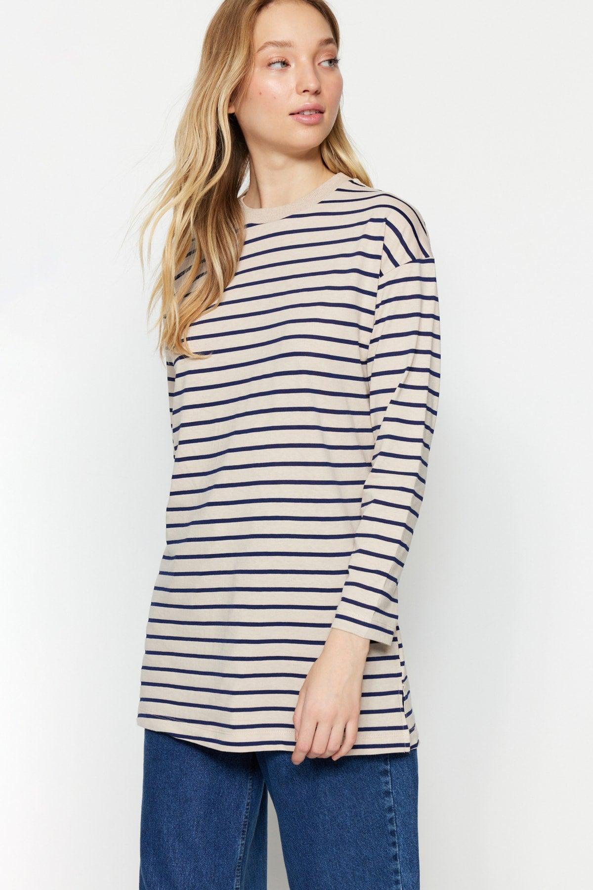 Navy Striped Knitted Tunic TCTAW22UK0240 - Swordslife