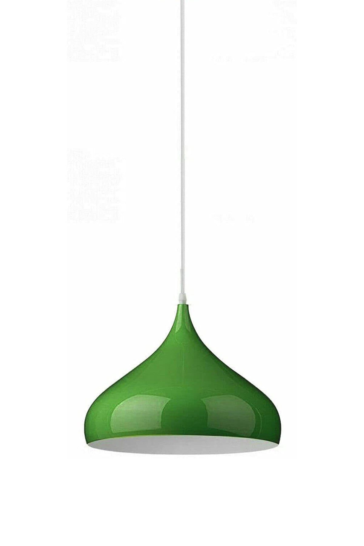 Reyes Modern Living Room - Kitchen - Cafe Green Colored Single Chandelier With White Interior