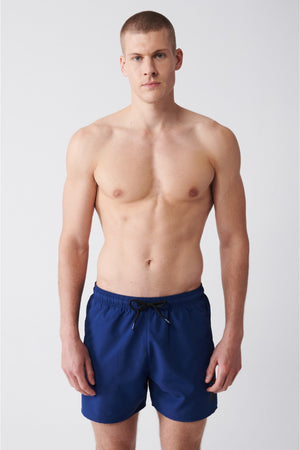 Men'S Navy Blue Quick Dry Standard Size Straight Swimwear Marine Shorts E003801