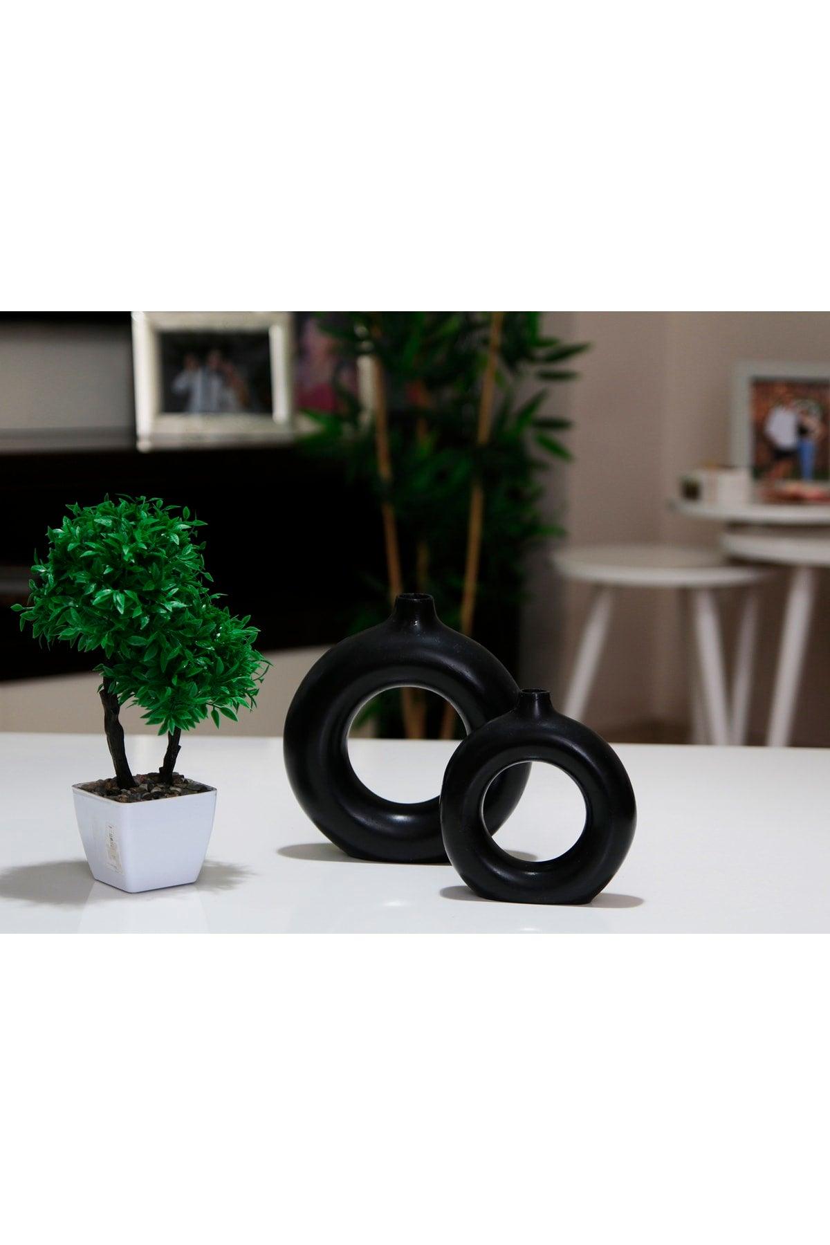 Ring Vase Bohemian Vase Set of 2 Glossy Black - Swordslife