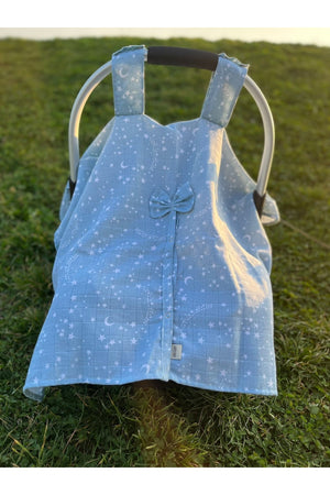 Run Baby Muslin Fabric Snap Fastener Stroller Cover (Light Blue Star) 75X100Cm