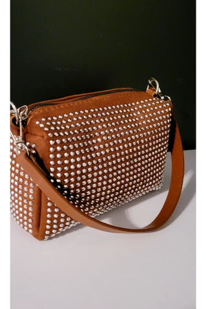 Bhm Brown Stone Chain Strap Hand And Shoulder Bag