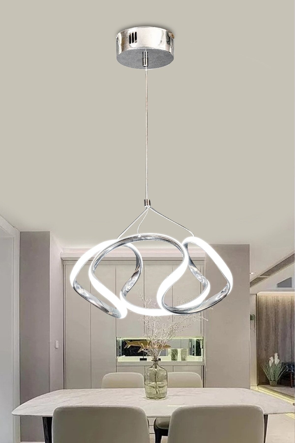 Dron Chrome White Light Model Luxury Decorative LED Chandelier