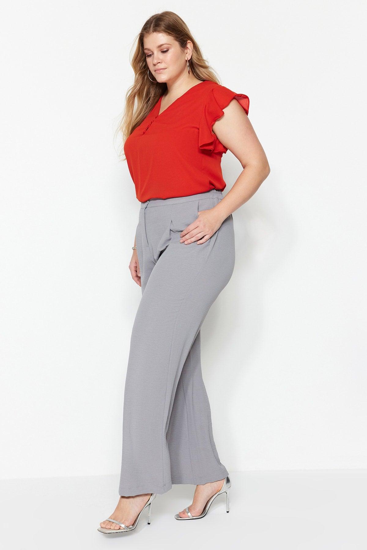 Gray Melange High Waist Pleated Woven Trousers TBBSS22PL0448 - Swordslife