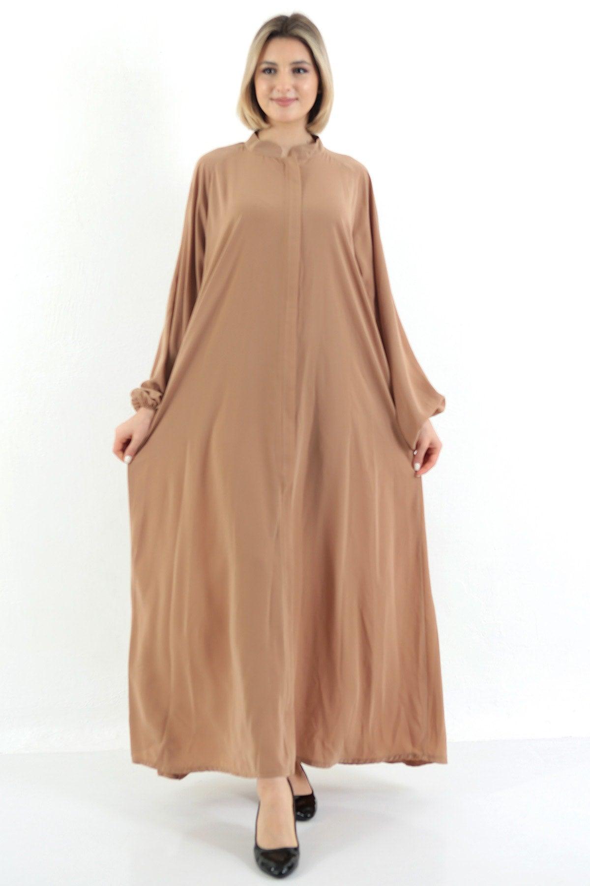 Almond Patties Zippered Belted Abaya Hijab With Pockets - Swordslife