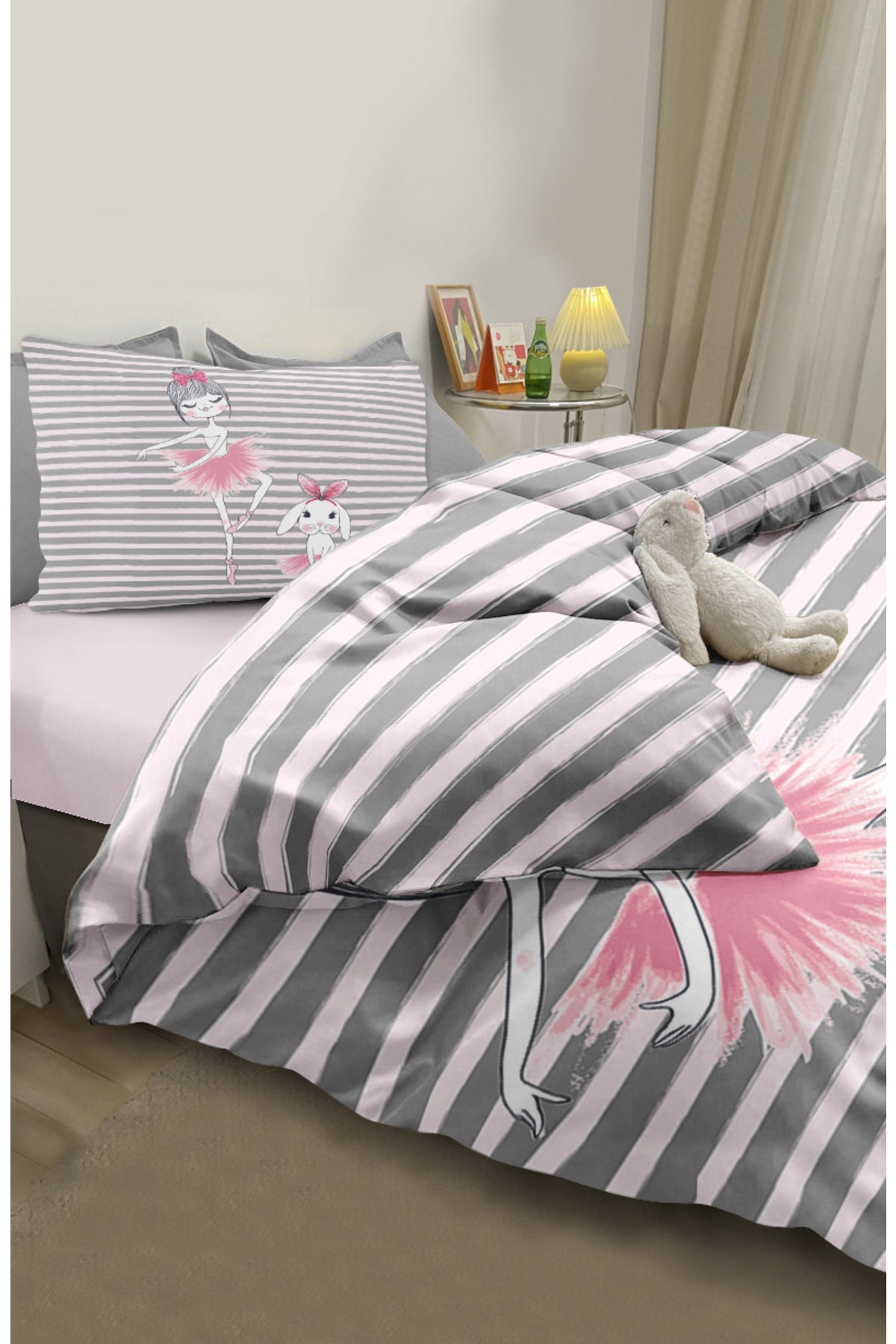 Ballerina Princess Fairy Girl Rabbit Patterned Single Baby Kids Duvet Cover Set