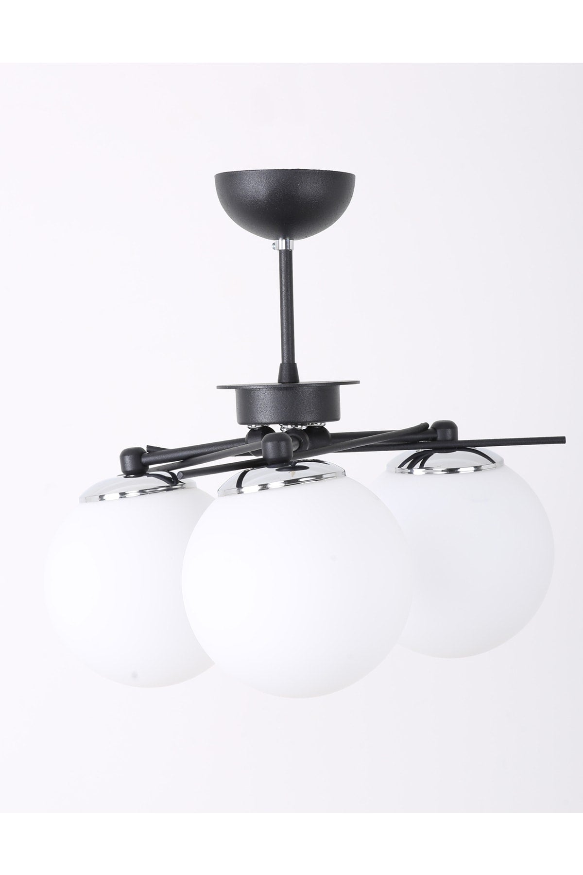 Triangle Black Chrome Chandelier With 3 White Glasses