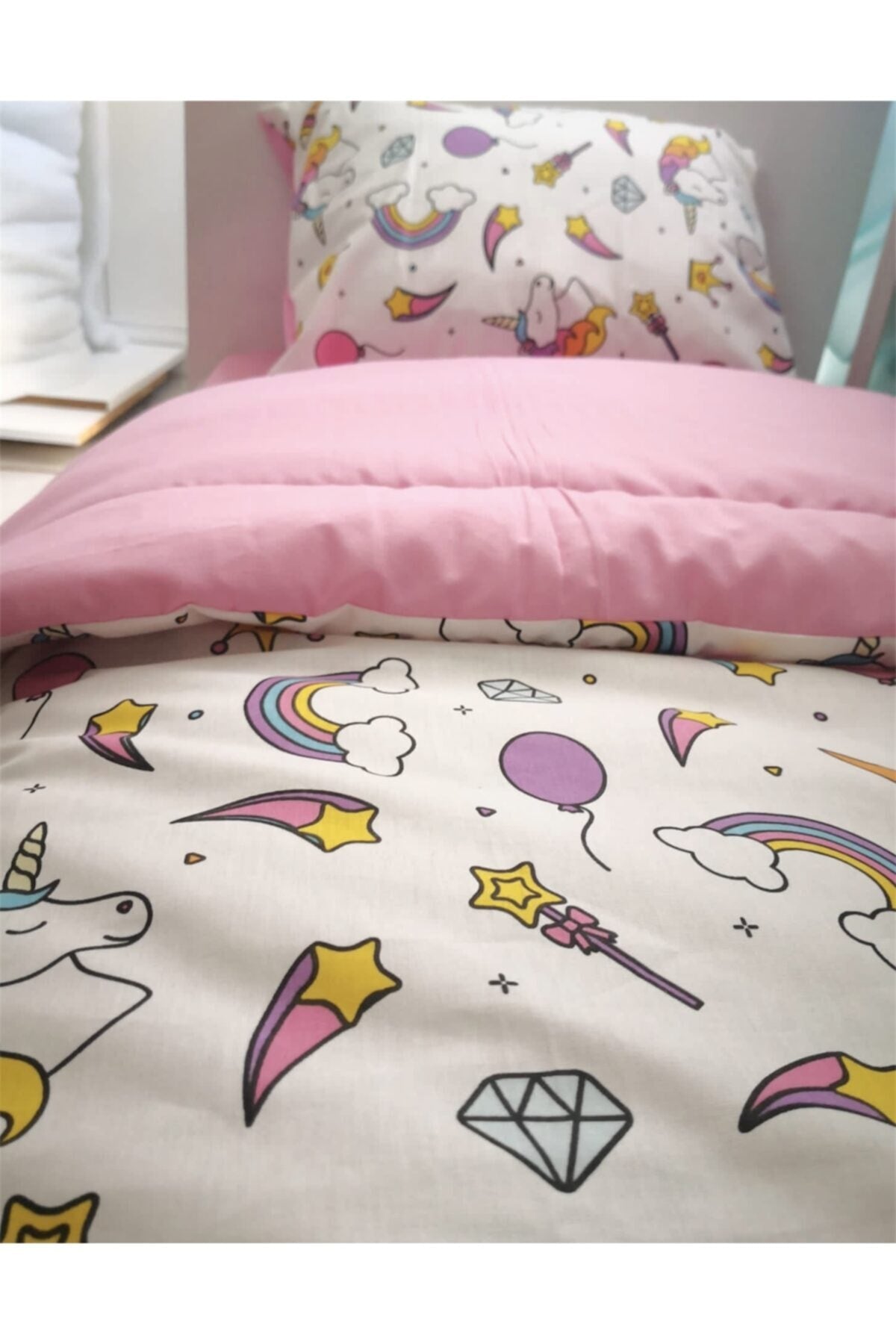 100% Cotton Baby Girl Duvet Cover Set 100X150 Unicorn Patterned