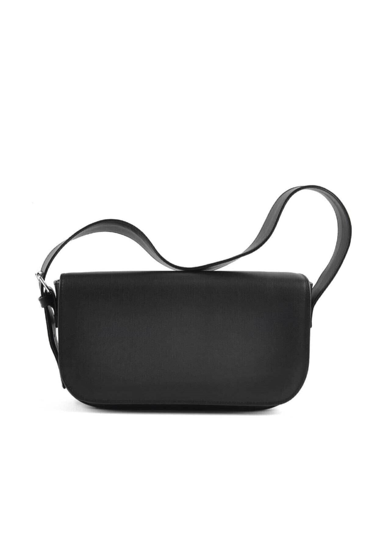 Selen Black Covered Baguette Bag