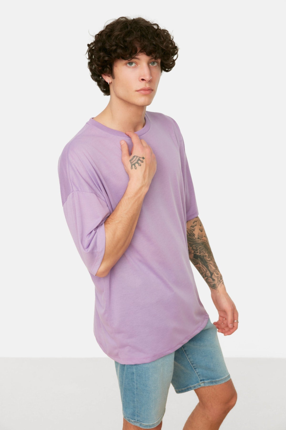 Purple Men'S Basic Oversize Crew Neck Short Sleeved T-Shirt