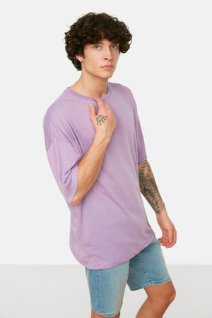 Purple Men'S Basic Oversize Crew Neck Short Sleeved T-Shirt