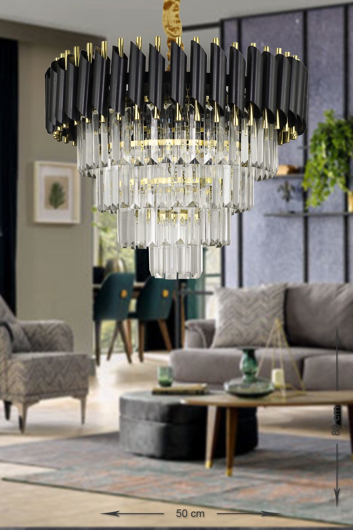 Palmira 50' Crystal Stone Luxury Chandelier - (black-gold)