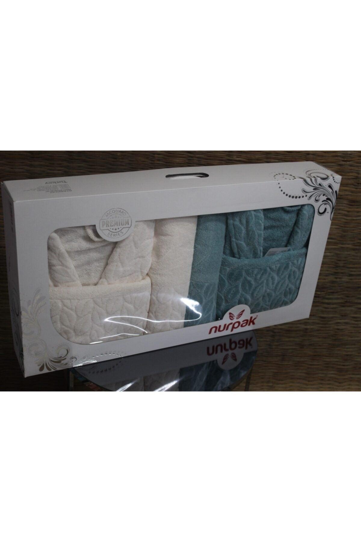 Family Bathrobe Set Set 8 Pieces 100% Cotton Cream-petroleum - Swordslife