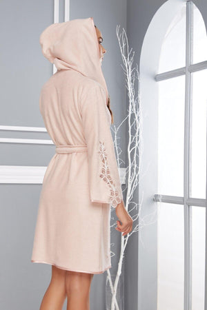 Women's Powder Short Hooded Lacy Bathrobe - Swordslife