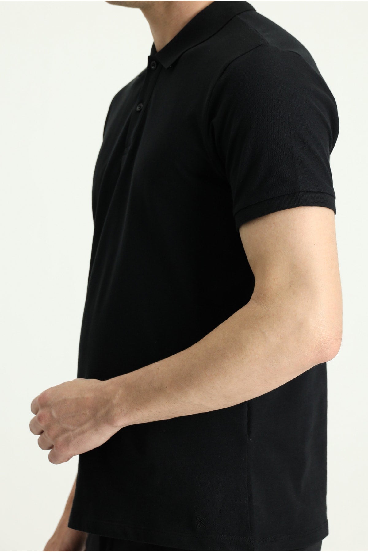 Men's Black Polo Collar Slim Fit Embroidered T-Shirt