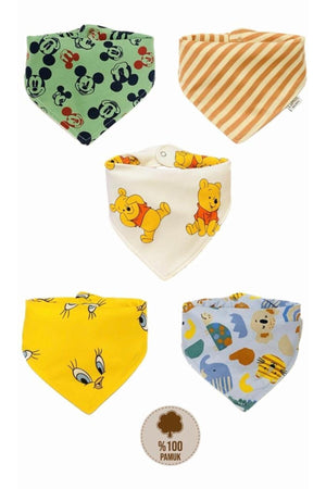 Unisex Baby Organic Fabric Double Layer Patterned Foulard Bib - Drooling Bib 10 Pcs