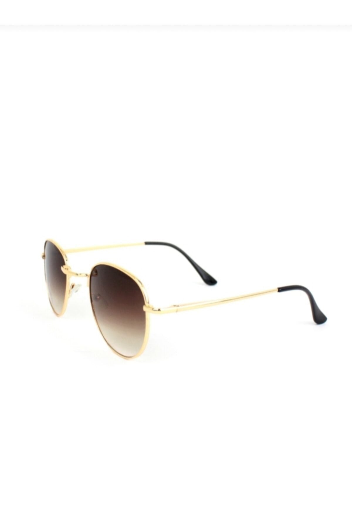 Gold Metal Framed Small Round Unisex Sunglasses Gradient Brown